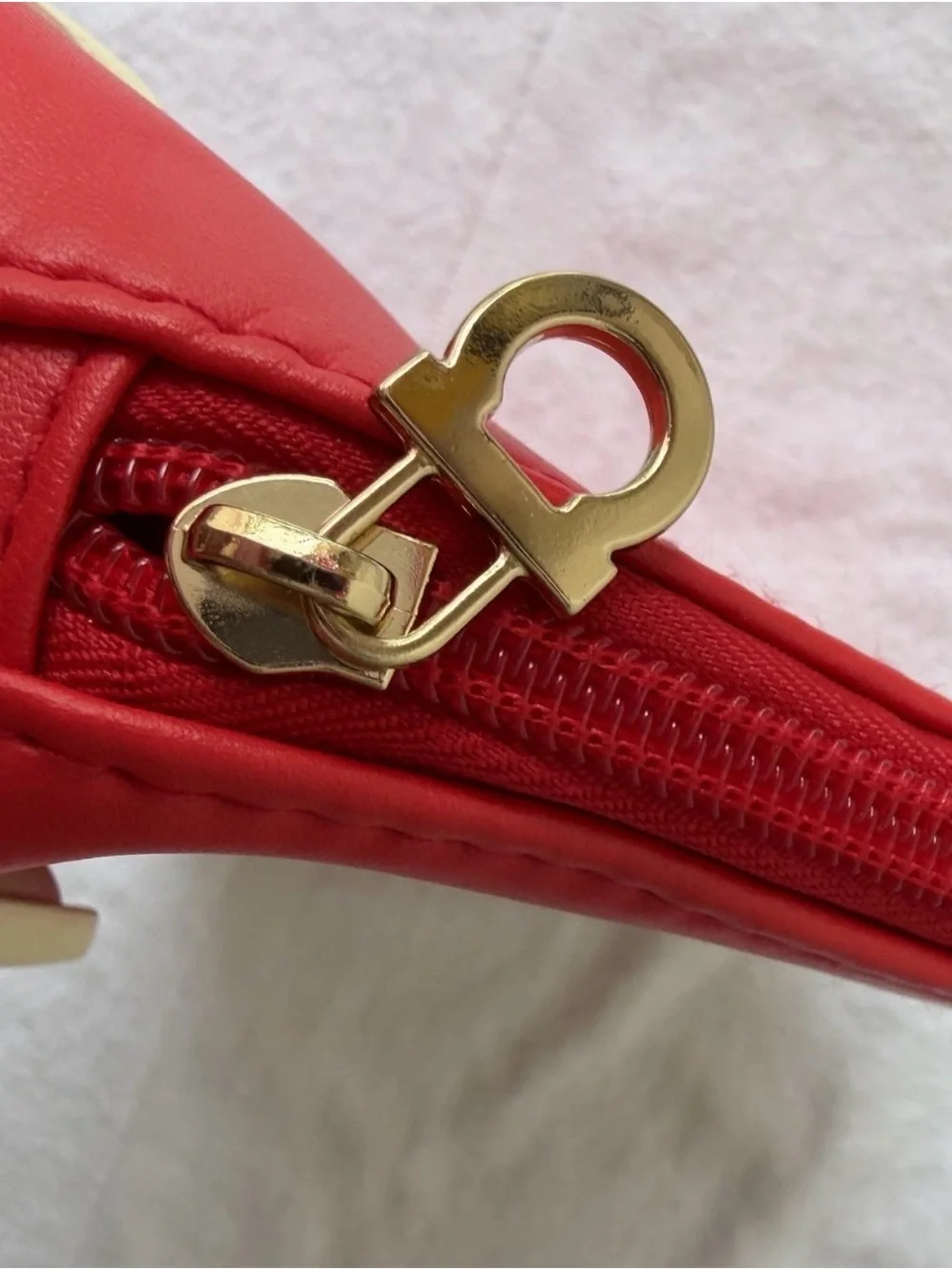 Salvatore Ferragamo Red Cosmetic Pouch with Gold Plate